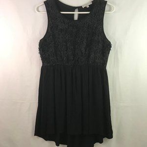 MoaMoa Black 3D Floral Fit Flare Top